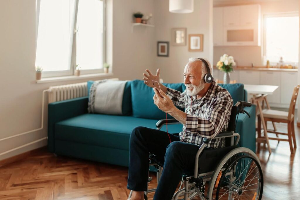 Older Adult Relaxing While Listening to Audiobooks Away From Screens