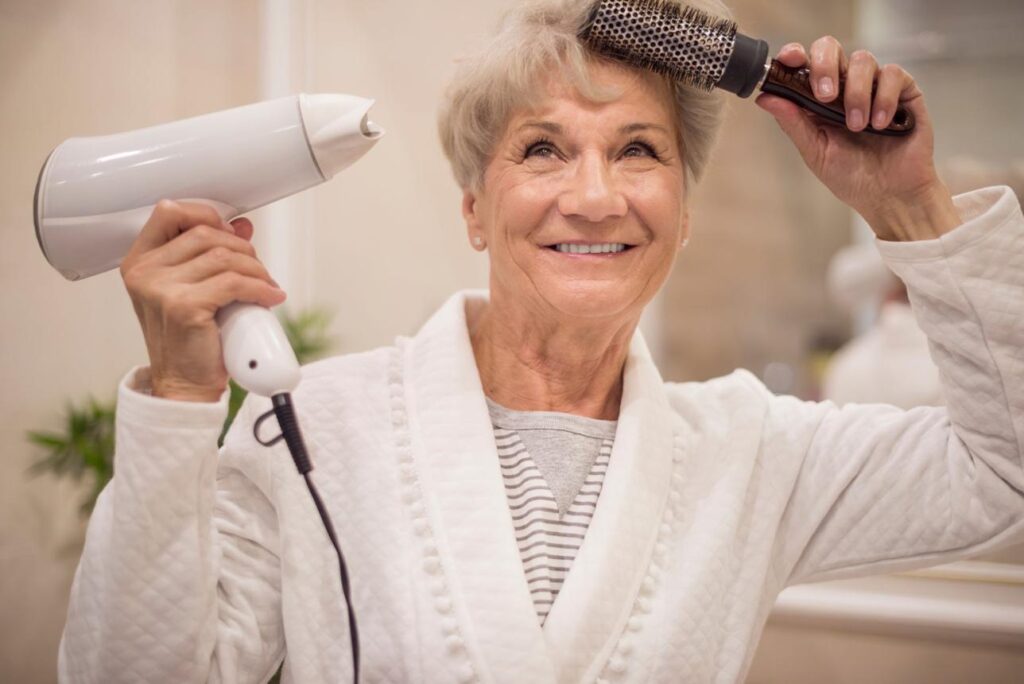 Alt text: hair care routine for women over 50 volume and shine Purpose: Reinforces practical habits visually