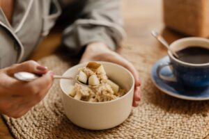 Warm bowl of oatmeal for healthy aging and steady energy