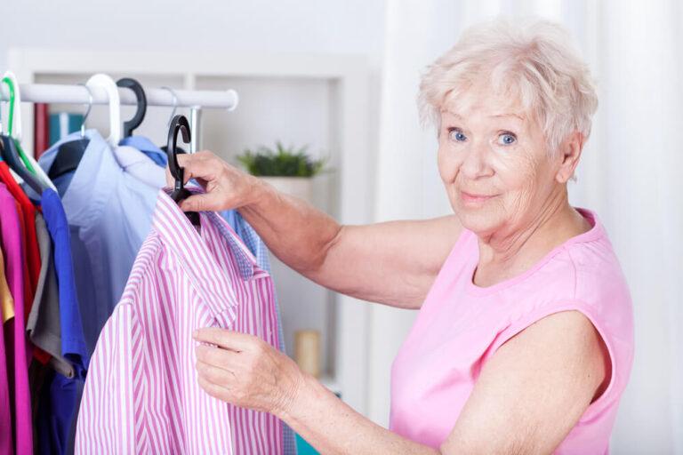 Older adult wearing adaptive clothing for seniors with easy fasteners