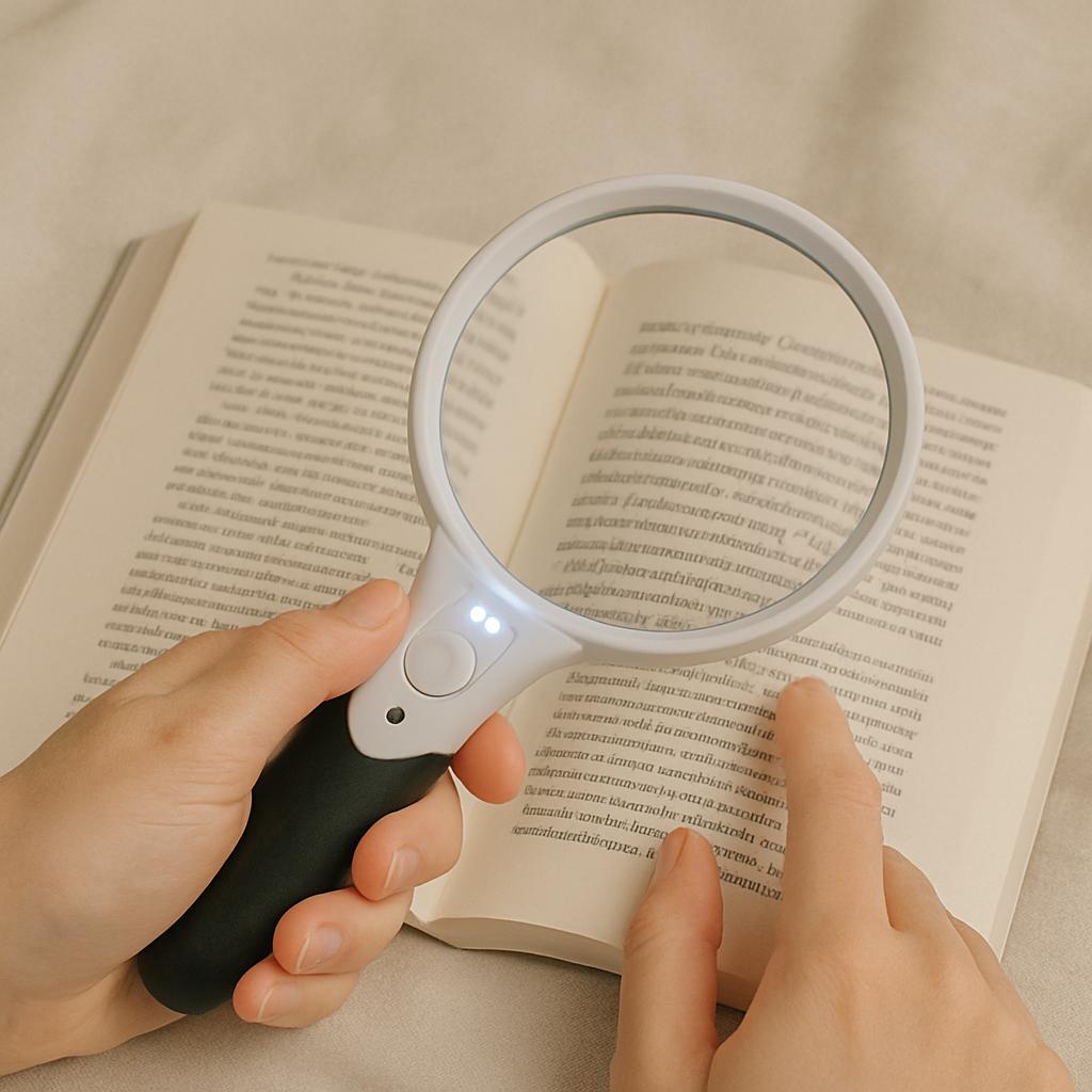 Magnifying glasses with lights for reading small print help improve visibility and make text easier to read.