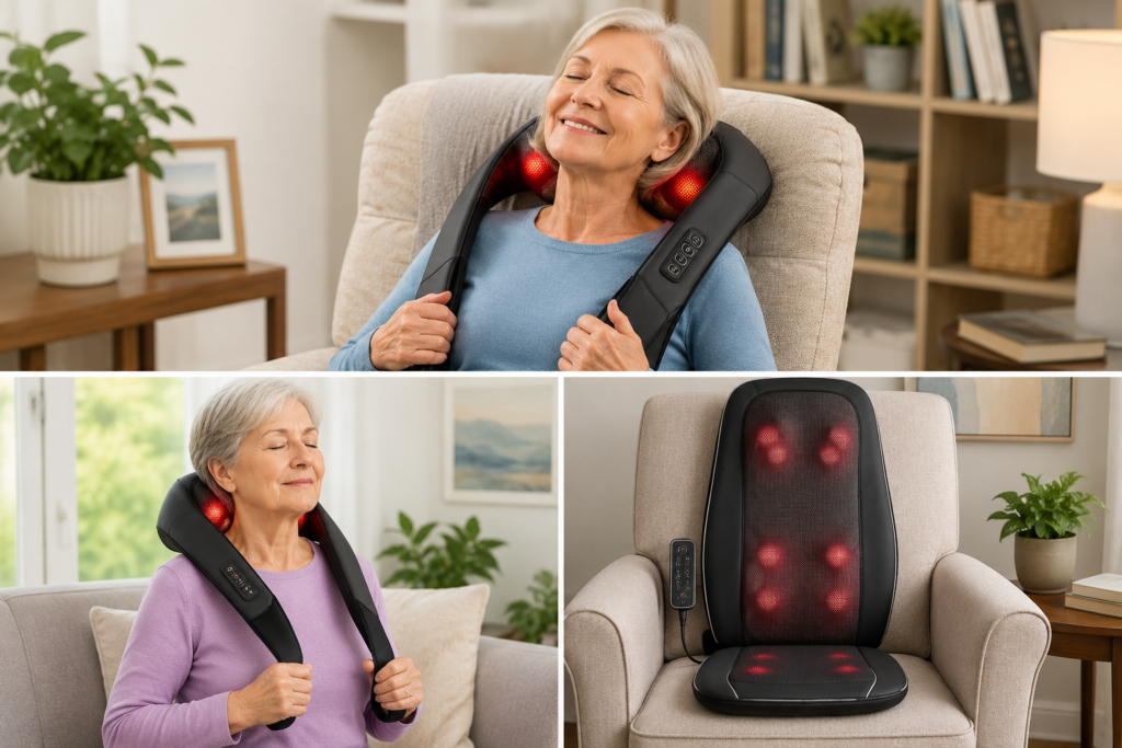 Senior relaxing in a chair using one of the best shiatsu massagers for seniors at home