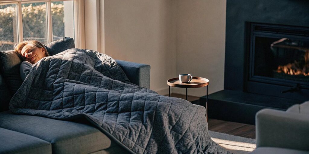 Weighted blanket for seniors designed to promote comfort relaxation and better sleep
